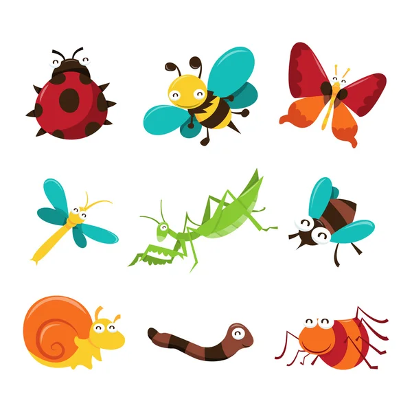 Gelukkig Bugaboo insecten pictogrammen — Stockvector