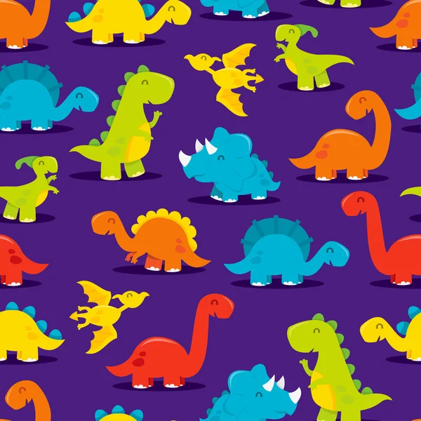 귀여운 재미 있는 공룡 원활한 패턴 배경 — 스톡 벡터