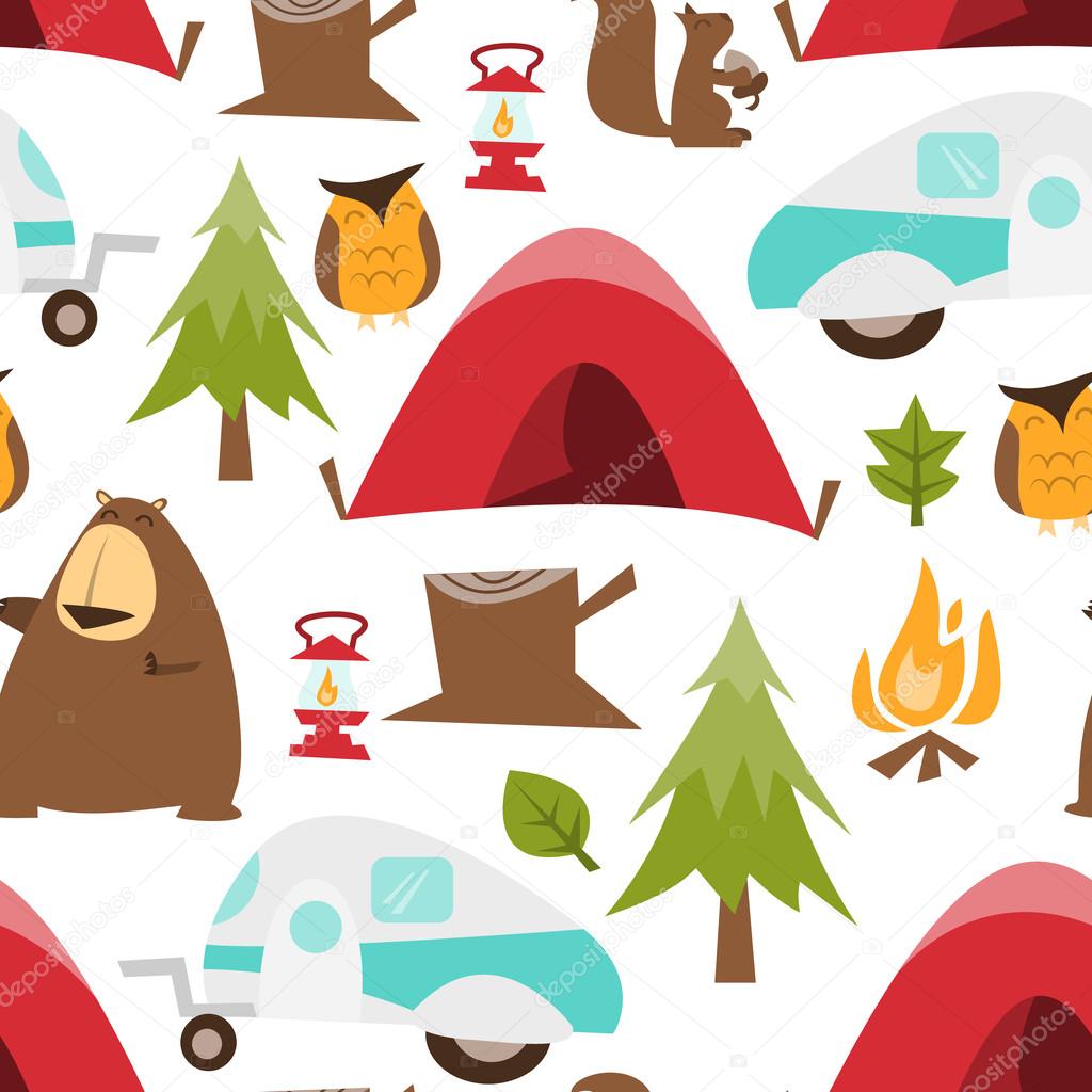 Retro Happy Camper Seamless Pattern Background