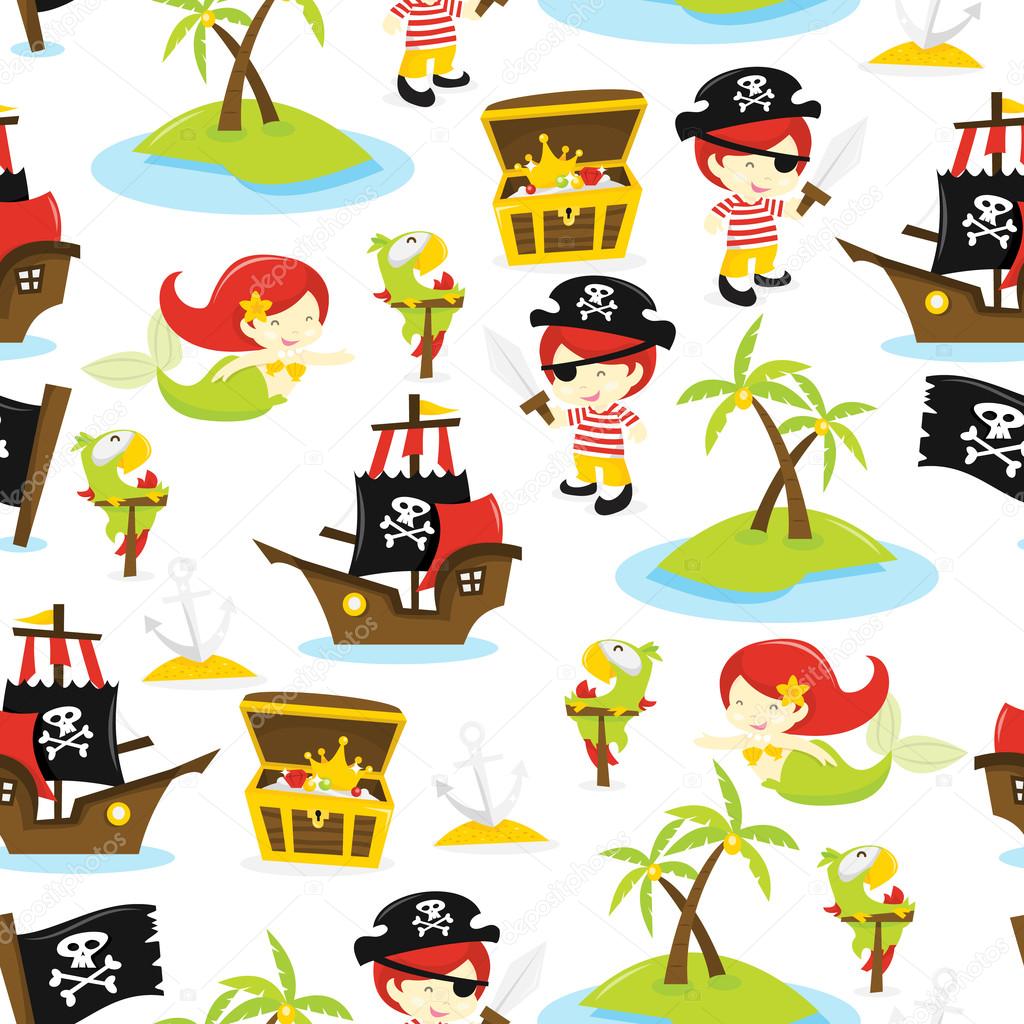 Pirate Treasure Island Seamless Pattern Background