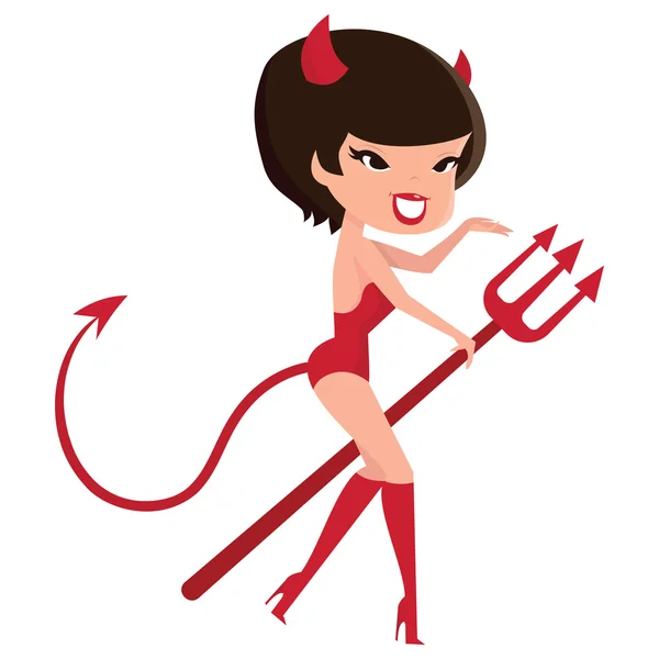 Dibujos animados retro diablo pinup chica — Vector de stock