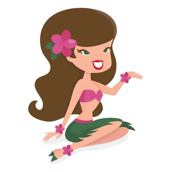 Cartoon Retro Hawaiian Pinup Girl — Stock Vector