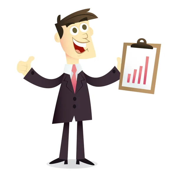 Desenhos animados Relatório positivo Homem de negócios —  Vetores de Stock