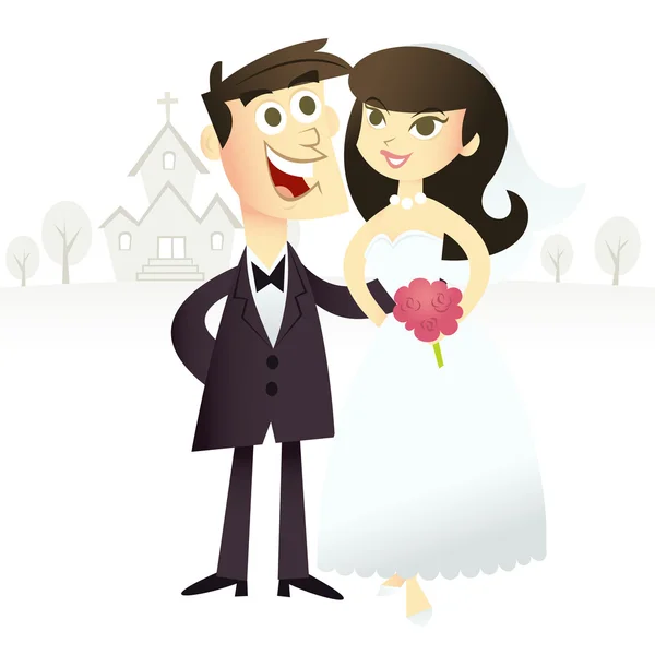 Γελοιογραφία νύφη και το γαμπρό — Διανυσματικό Αρχείο
