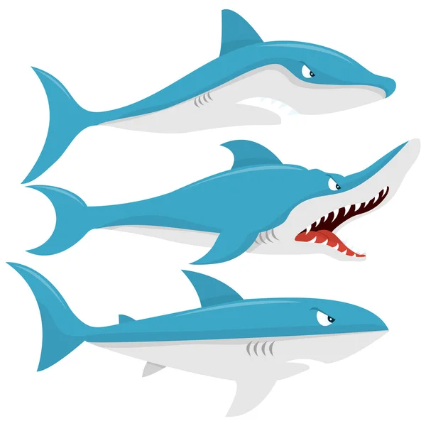 Tiburones medios de dibujos animados — Vector de stock