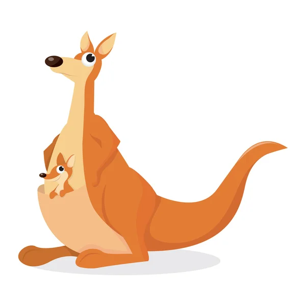 Cartoon Kangaroo and Joey — Stock Vector