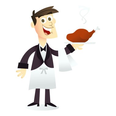 karikatür mutlu garson