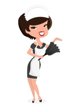 Cartoon Retro Pin Up Girl French Maid Standing clipart