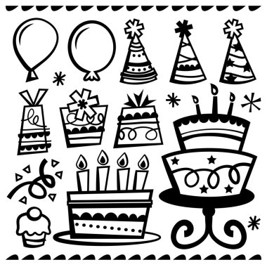 Doodle çizgi Retro parti öğeleri