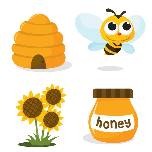 Juego de iconos de abeja miel — Archivo Imágenes Vectoriales