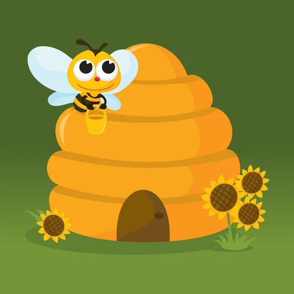 Honey Bee and Beehive Home — Stock Vector