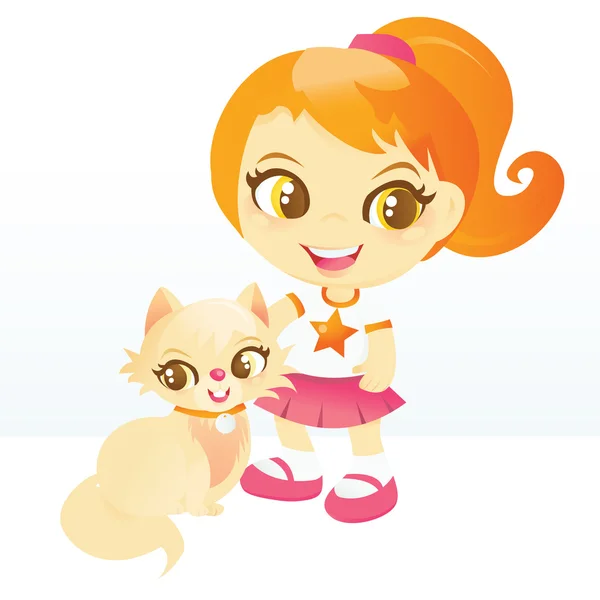 快乐的女孩和小猫咪 — 图库矢量图片
