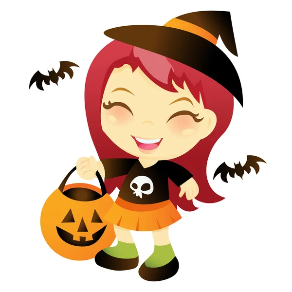 Happy Halloween Trick Or Treat Girl — Stock Vector