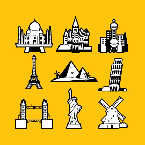 Wereld iconische monumenten lijn kunststijl — Stockvector