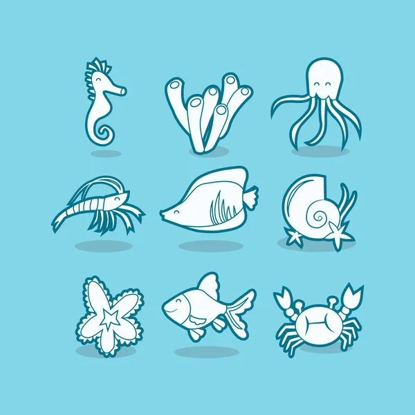 Criaturas do mar Line Art Style —  Vetores de Stock