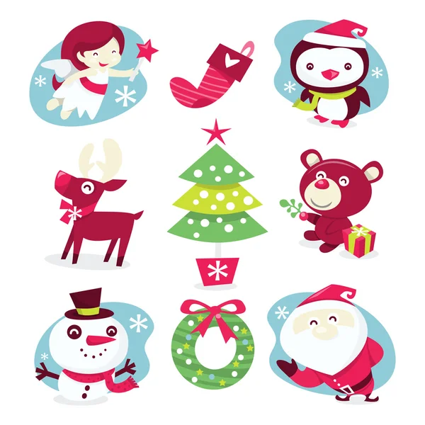 Whimsical Fun Christmas Characters and Decorations — Stock Vector