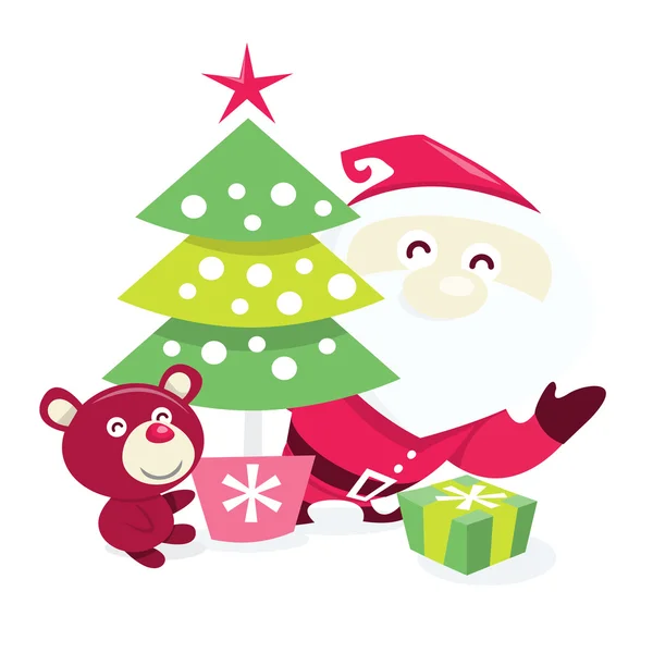 Happy Santa en kerstboom — Stockvector