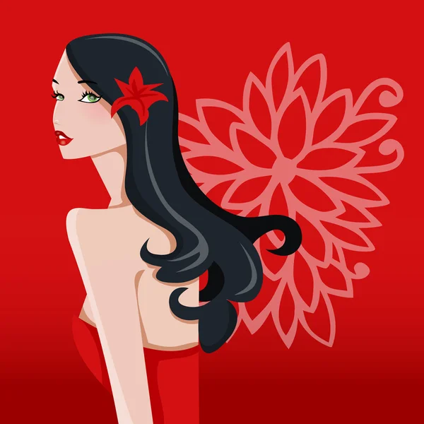 Sexy hermosa morena floral chica — Vector de stock