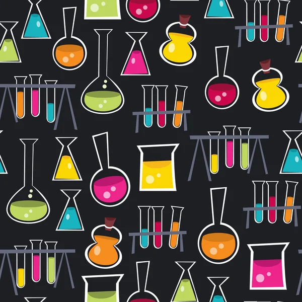 Science Beakers and Test Tubes Seamless Pattern Background — Stock Vector