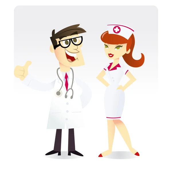 Cartoon Doctor And Nurse — Stock Vector