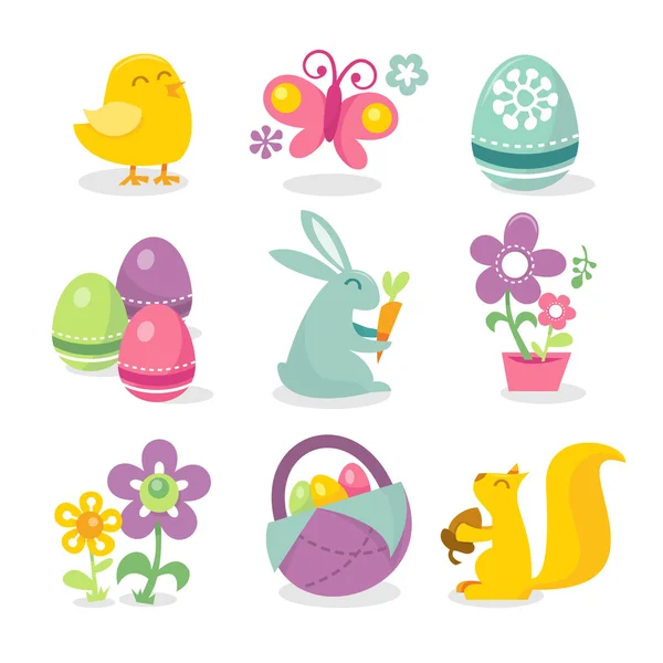 Happy Retro Easter Icons — Stock Vector