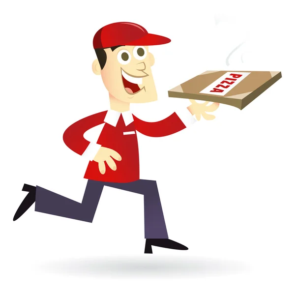 Karikatür pizza teslimi adam — Stok Vektör