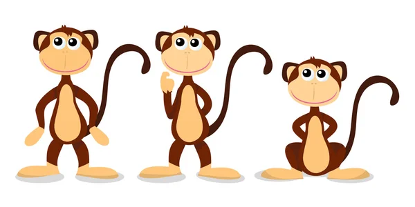 Caricatura tres poses de mono — Vector de stock