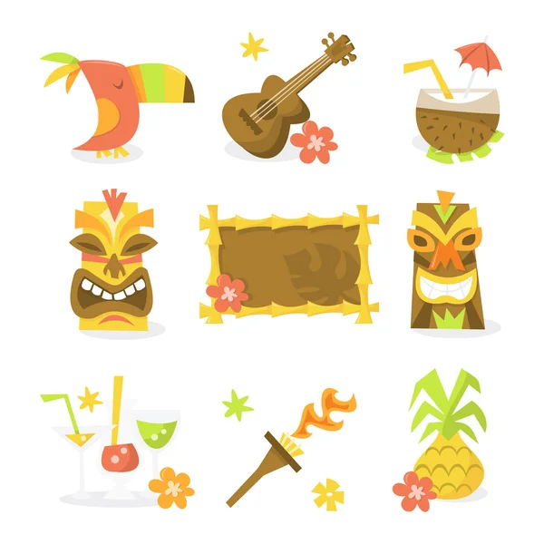 Iconos del partido Luau Tiki — Vector de stock