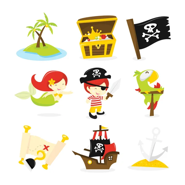 Pirate Treasure Island Icon Set — Stock Vector