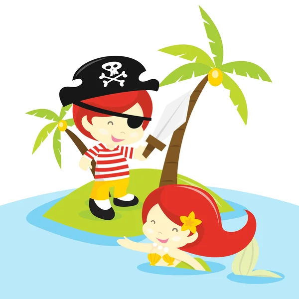 Pirata e sirena — Vettoriale Stock