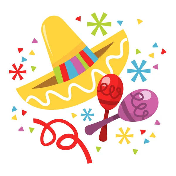 Mexicana sombrero maraca —  Vetores de Stock