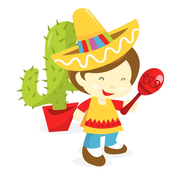 Mexican Boy Maraca — Stock Vector