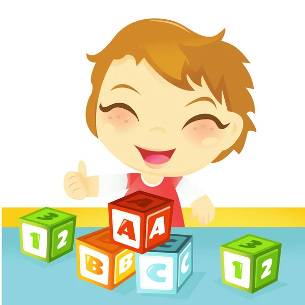 Pequeño niño jugando bloques de letras — Archivo Imágenes Vectoriales
