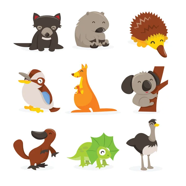 Lindo dibujos animados animales australianos icono conjunto — Archivo Imágenes Vectoriales