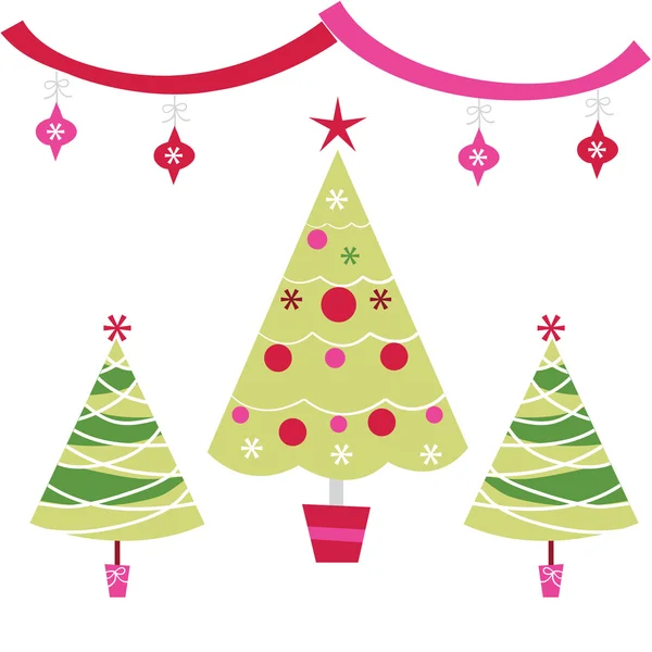 Conjunto de árbol de Navidad retro — Vector de stock