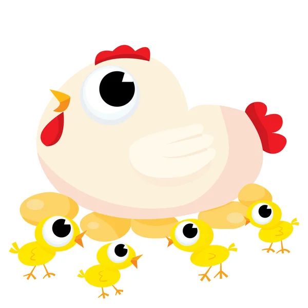 Moeder kip en kuikens — Stockvector