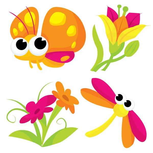 Insectos y flores — Archivo Imágenes Vectoriales