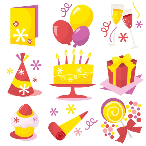 Retro születésnapi party ikonok — Stock Vector