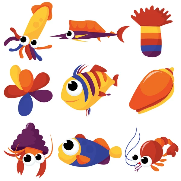 Créatures de la mer de dessin animé coloré — Image vectorielle
