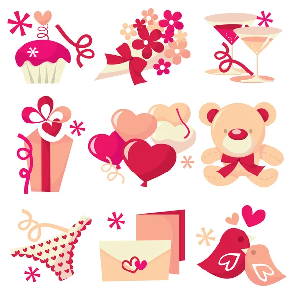 Aftelkalender voor Valentijnsdag pictogrammen offerte liefdevolle zorg — Stockvector