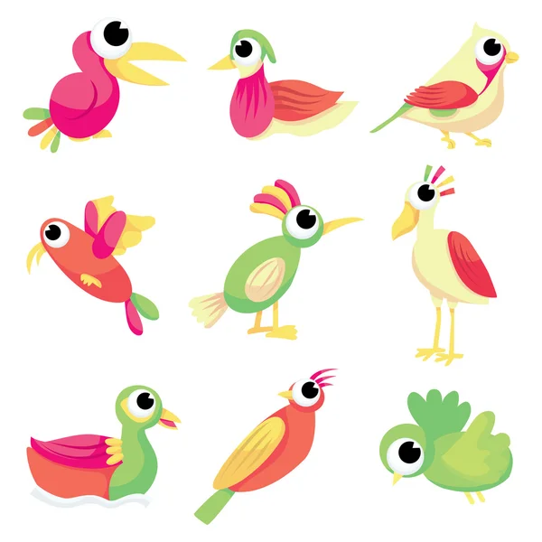 Colección de aves de dibujos animados — Vector de stock