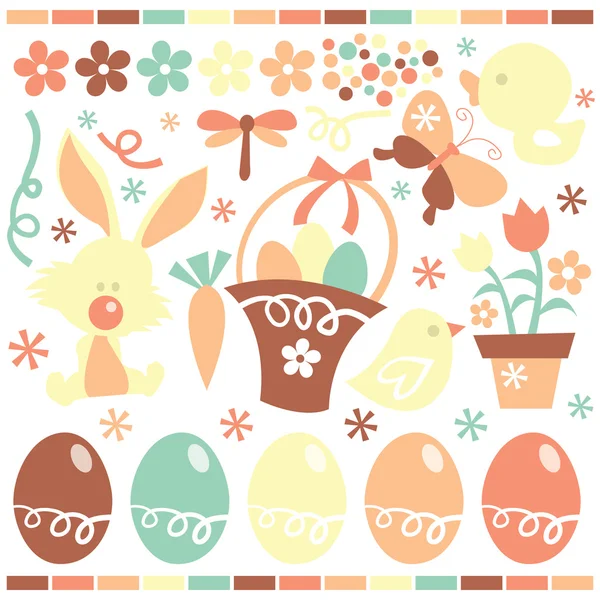 Set de primavera de Pascua retro — Vector de stock