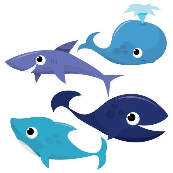 Whale, Shark And Dolphins — Stock Vector