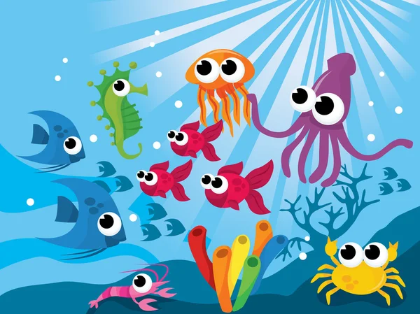 Créatures de dessins animés sous-marins — Image vectorielle