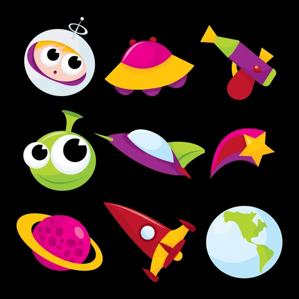 Cartoon Space Adventure Icons — Stock Vector