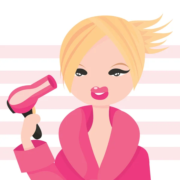 Girl With Hair Dryer — Stock Vector