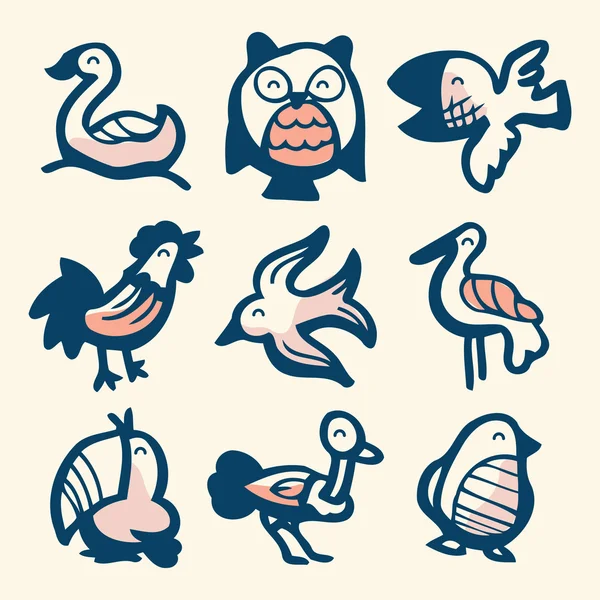 Doodles de pájaros manchados de tinta — Archivo Imágenes Vectoriales