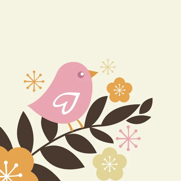 Retro Bird and Cherry Blossom — Stock Vector