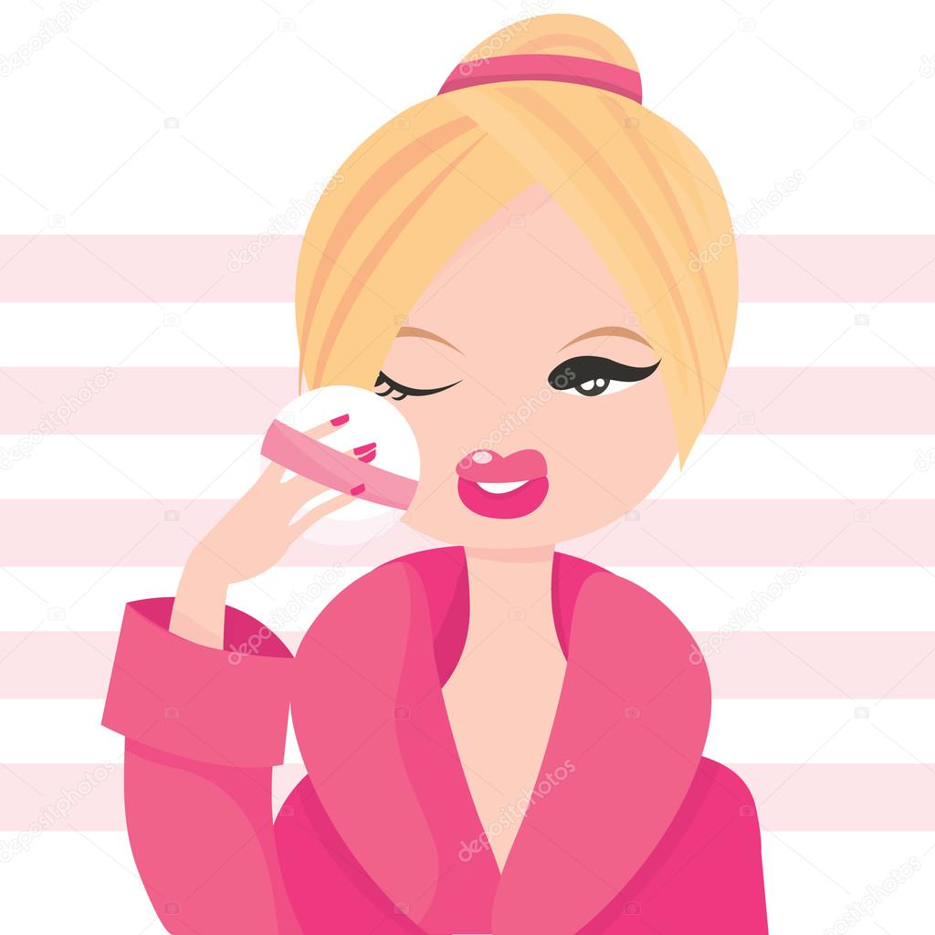 Girl Putting On Makeup Cartoon