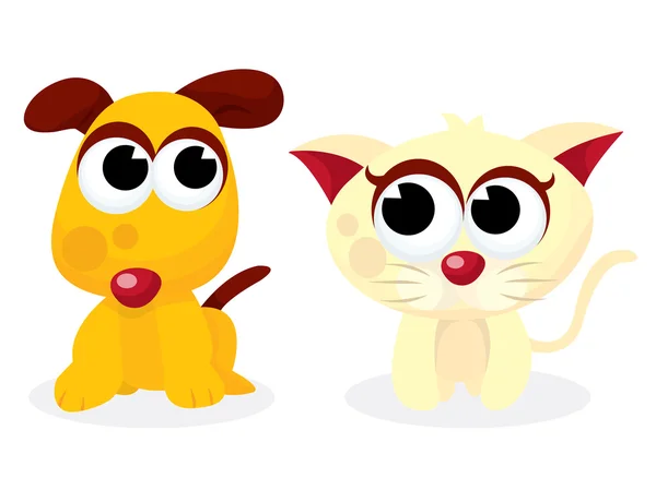 Cartoon Puppy en Kitten — Stockvector